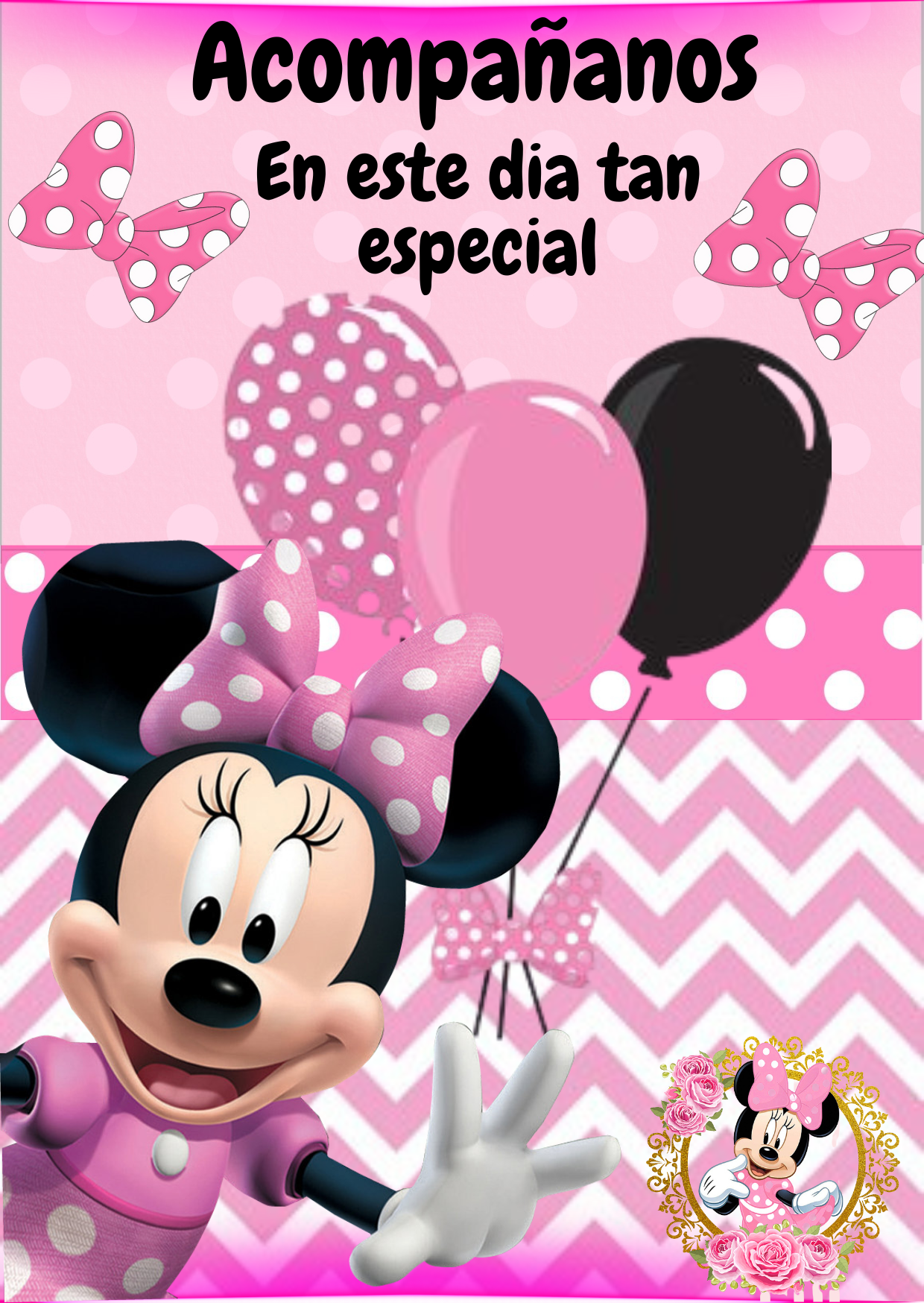 Tarjeta de invitación Minnie Rosa