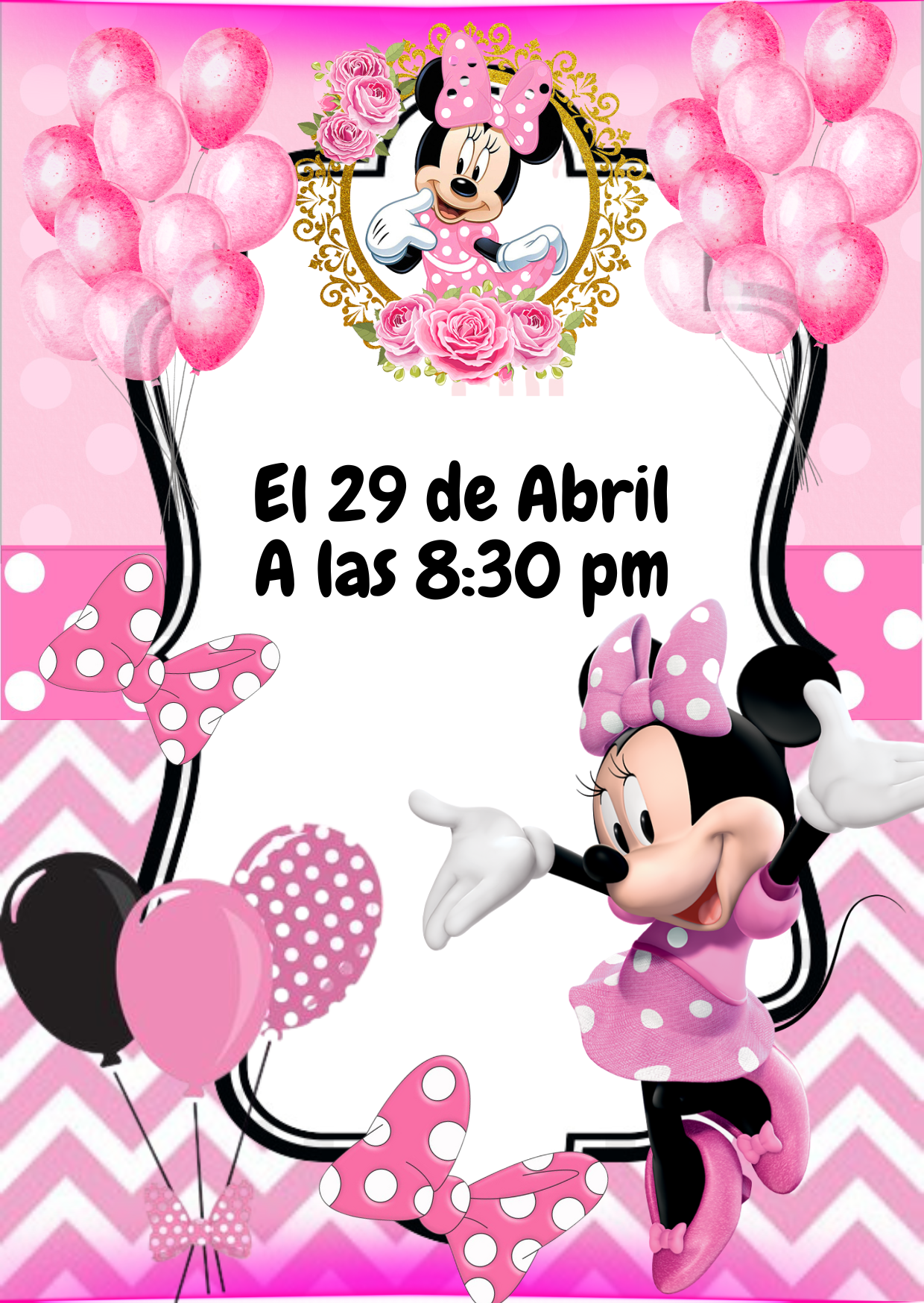 Tarjeta de invitación Minnie Rosa