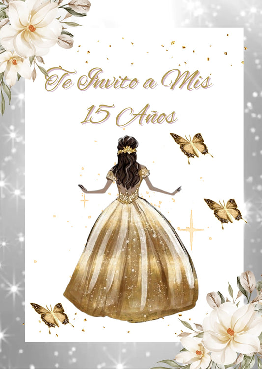 Video Invitacion Digital para 15 Años – Plateado y Dorado: Mariposas y Flores 🦋🌸