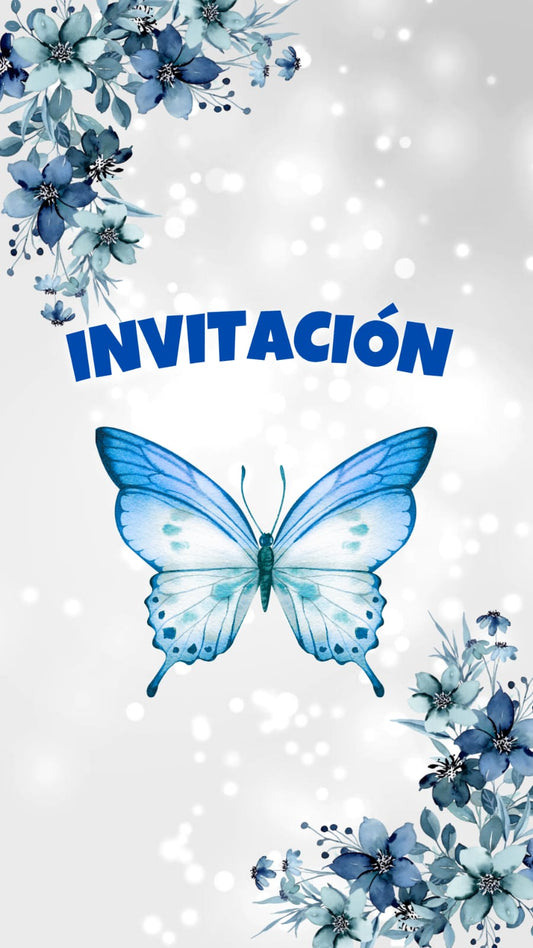 Invitación Digital temática Mariposas (Azul/Plateado)