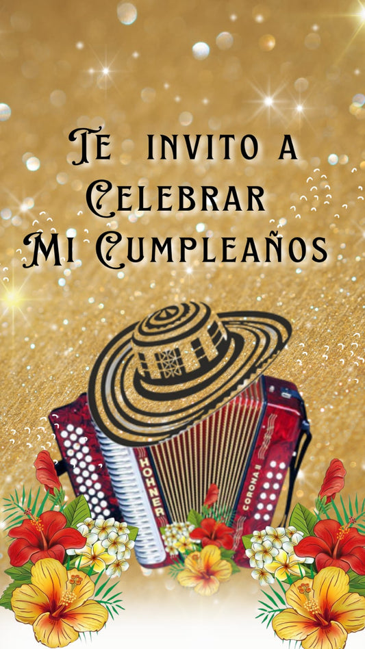 Invitación Digital de Cumpleaños Vallenato Dorado 💛