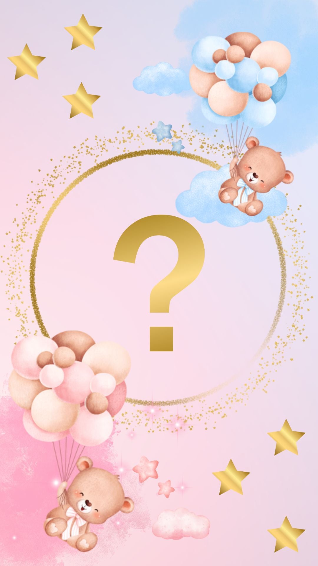 Invitación digital para baby shower con diseño de ositos, estrellas y nubes en rosa y azul