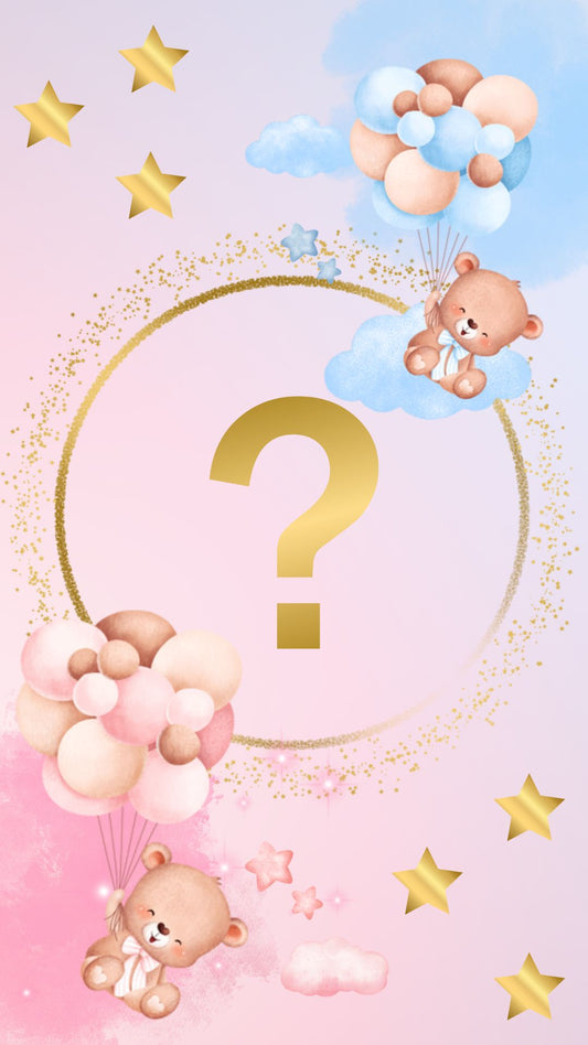 Invitación digital para baby shower con diseño de ositos, estrellas y nubes en rosa y azul