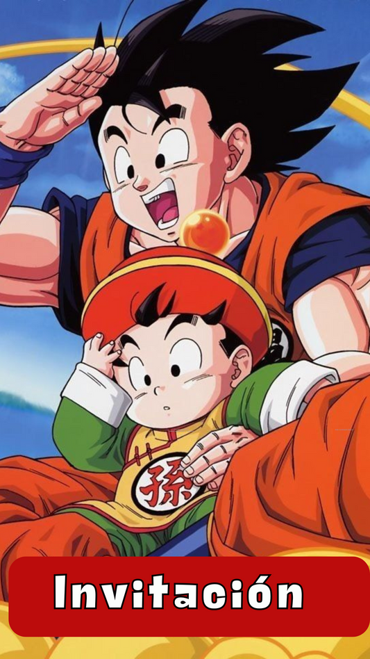 Invitación digital temática de dragon Ball para cumpleaños infantil, diseño animado y colorido