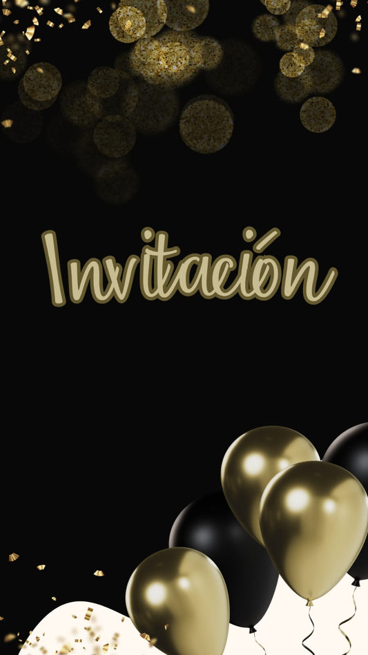 Invitación digital animada en dorado y negro para fiestas de adultos