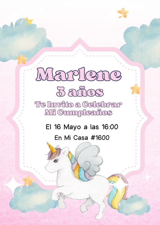 Tarjeta de invitación temática Unicornio sencilla