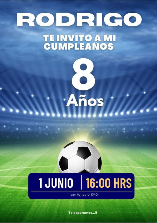 Tarjeta de invitacion Futbol azul (Sencilla)