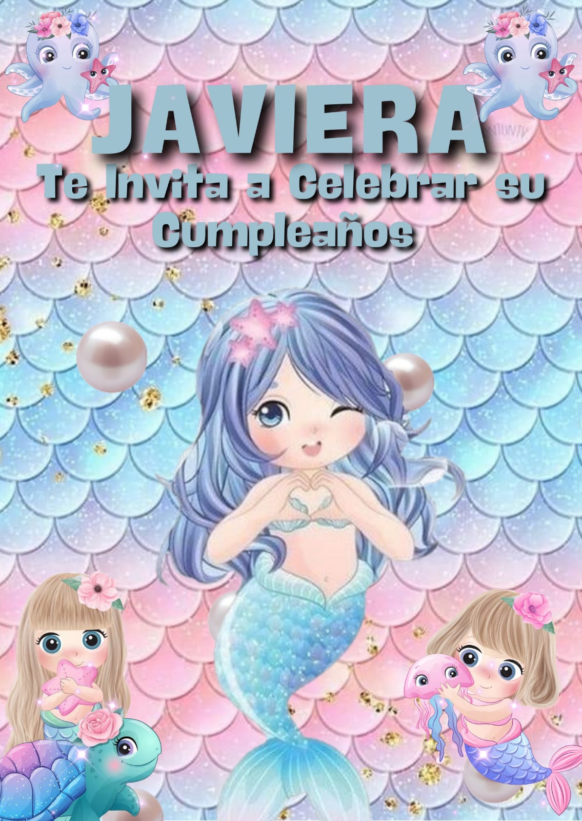 Tarjeta de invitación Temática Sirena (sirenita colores pasteles) Es en Video animado