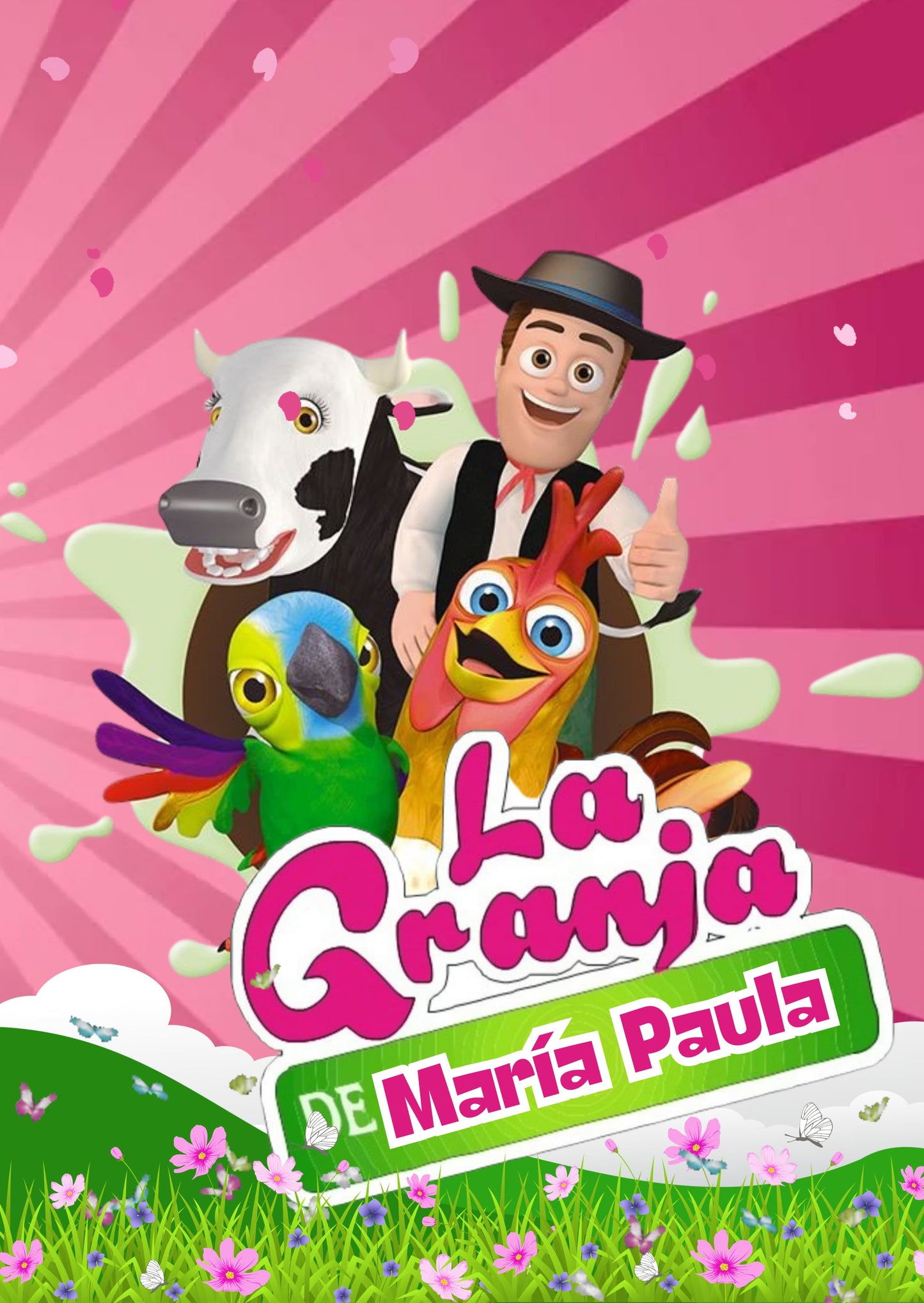 Tarjeta invitación Granja Zenón Azul y Rosa - Niño y niña