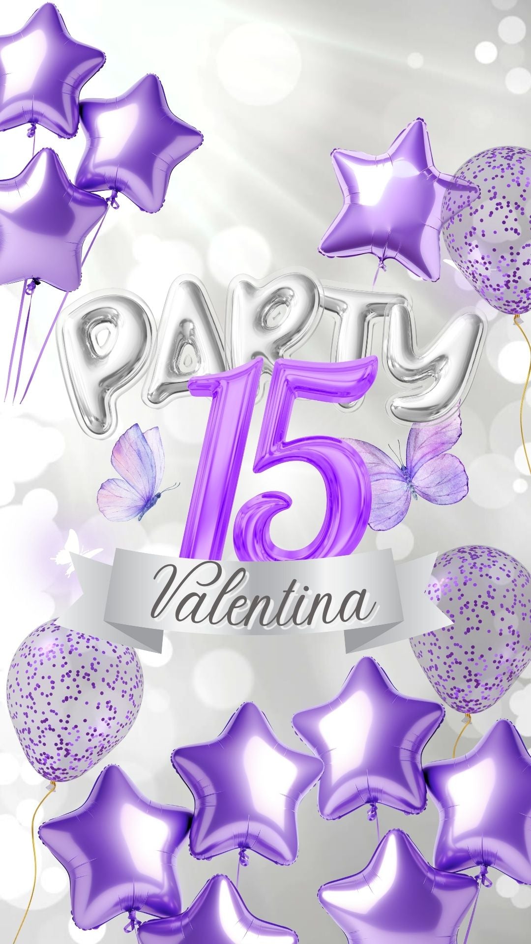 Invitación Digital de 15 Años – Estilo Glitter Plateado y Morado 💜