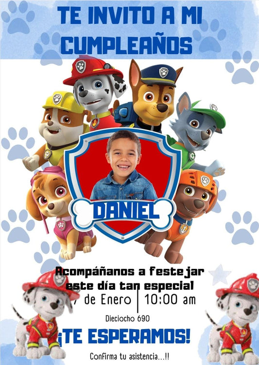 Tarjeta invitacion Paw Patrol Sencilla