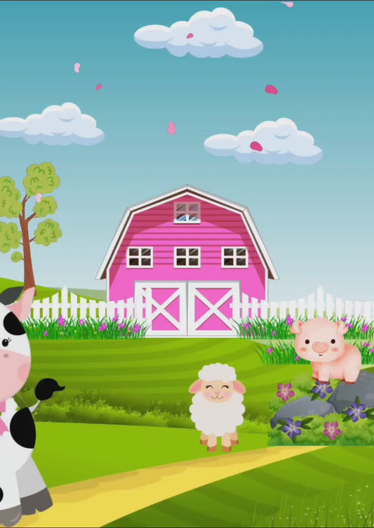 Tarjeta de invitación la vaca lola (Granja Rosada)