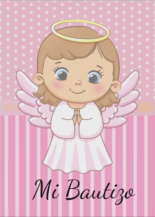 Tarjeta de invitacion Bautizo Niña Rosa y Angelitos (Modelo Vanya)